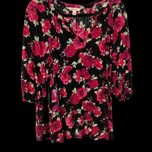 The Pioneer Woman Peasant Siv Blouse | Black Floral | Size S (4–6)